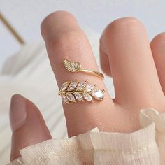 "18k Gold Plated Lovely Leaf Design Open Wedding Ring, Fb16fa1068 Size: Adjustable Metal: 18k Gold Plated Stone: Cubic Zirconia Best Quality Gift For Women, Christmas, Birthday, Vacation, Mother's Day, Valentine's Day, Wedding, Engagement , Bridal, Promise, Anniversary, Party Thank You For Visitng!" Leave Ring, Gold Leaf Rings, Daily Jewelry, Leaf Ring, Zircon Ring, Open Design, Classic Jewelry, Delicate Rings, Nature Jewelry