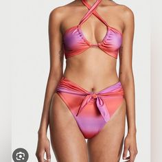 Large Top Small Bottom High Leg Bottom Purple Halter Neck Swimwear For Summer, Summer Halter Neck Purple Swimwear, Purple Halter Neck Swimwear For Pool, Poolside Purple Halter Neck Swimwear, Purple Halter Neck Swimwear For Beach Party, Purple Halter Neck Swimwear For Beach, Purple Halter Neck Swimwear For Spring, Victoria's Secret Purple Swimwear For Pool, Victoria's Secret Purple Beachwear Swimwear