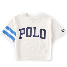 Polo Ralph Lauren Big Girls Short Sleeve Polo Usa Jersey Tee * Crewneck * Short Sleeves * "Usa" Printed At The Left Sleeve * "Polo" Printed At The Center Front * Finished With Sporty Signature Graphics * Boxy Silhouette * Cotton * Machine Wash/ Tumble Dry Preppy Cotton T-shirt With Letter Print, Sporty Tops For School In Summer, Sporty Tops For Summer School, Sporty Summer Tops For School, Cute White Tops With Logo Print, White Cotton Preppy Shirt, Preppy White Cotton Shirt, Cute White Top With Logo Print, White Preppy Cotton Shirt