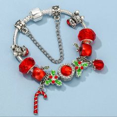 Holly Teddy Bear Apple Xmas Charm Bracelet. Length 21cm Clasp Type Pandora Style Disney Pandora Bracelet, Disney Charm Bracelet, Michael Kors Bracelet, Disney Bracelet, Crystal Bead Jewelry, Pandora Style, Sapphire Bracelet, Charm Bangle, Crazy Lace Agate