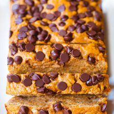 two slices of chocolate chip banana bread on a plate