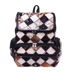 Check out our Black Cowhide Patch Backpack, perfect for both travel and work. Made from real cowhide leather patches, this backpack is stylish and strong, ready for everyday use. Key Features: *>High Quality: Made from genuine black cowhide leather patches, it's durable and looks great. *>Lots of Room: Plenty of space with multiple compartments and pockets for your laptop, documents, and travel essentials. *>Comfortable to Wear: Adjustable padded shoulder straps and a breathable back panel make it comfortable to carry all day. *>Versatile Use: Ideal for both the office and travel, with a sleek design that fits any occasion. *>Secure and Practical: Sturdy zippers and secure pockets keep your belongings safe and organized. Whether you're heading to work or going on a trip, this backpack is t Large Capacity Square Leather Backpack, Black Square Backpack For Travel, Square Brown Backpack For Travel, Brown Square Backpack For Travel, Rectangular Brown Diaper Bag For Travel, Brown Backpack Diaper Bag For Travel, Multicolor Large Capacity Backpack For Travel, Black Large Capacity Backpack For Adventure, Large Capacity Black Bag For Adventure