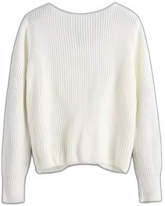 Winter Acrylic Tops With Ribbed Cuffs, White Ribbed Long Sleeve Turtleneck, Winter Ribbed Sweatshirt, White Knit Sweater For Winter, Trendy White Turtleneck Sweater, White Acrylic Sweater For Winter, White Crew Neck Winter Outerwear, Winter White Crew Neck Outerwear For Winter, White Chunky Knit Turtleneck For Winter