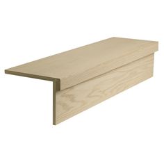 a close up of a wooden shelf on a white background