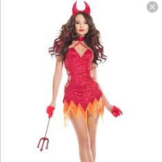 Only Tried On! Size Small Super Cute Glittery Devil Costume From Starlinela ! Cost 90$ On Yandy And 70$ On Other Sites Similar To Sexy Fashion Nova Costumes Great For Halloween Dress Has Cut Outs And Is Stretchy “Flaming Diva” Hottie Devil She Devil Costume, Purple Asymmetrical Dress, Flame Dress, Hot Pink Party Dresses, Short Dress Women, Slinky Mini Dress, Black Ruched Dress, Devil Costume, Tropical Print Dress