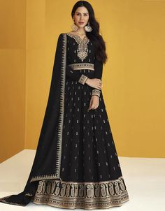 Black Fox Georgette Anarkali Salwar Suit Sabyasachi Dresses, Indian Anarkali Dresses, Sonam Bajwa, Indian Wedding Gowns, Georgette Anarkali, Evening Wear Dresses, Modest Evening Dress, Designer Anarkali Suits, Pakistani Dresses Online