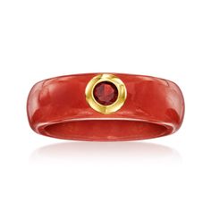 Ross-Simons - Red Jade and .30 Carat Garnet Ring in 14kt Yellow Gold. Size 9. Revel in the radiance of red with our mesmerizing ring. A carved red jade band hosts an alluring .30 carat round garnet framed by 14kt yellow gold. Makes a perfect gift for the red lover in your life. 1/4" wide. Garnet and red jade ring. Diamond Anklet, Italian Gold Jewelry, Opal Drop Earrings, Pearl Strands Necklace, Pearl Anklet, Diamond Tennis Necklace, Red Jade, Red Accessories, Opal Pendant Necklace