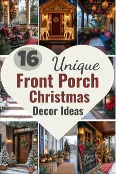 a collage of front porch christmas decor ideas