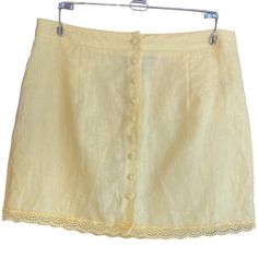 Nwot Forever 21 Pastel Yellow Linen Button Front Lace Trim Coastal Mini Skirt-M Features: -Mini Skirt Length -Lace Trim On Hem -Button Front -Fabric Covered Buttons -Slight A-Line Silhouette -Creamy Pastel Yellow -100% Linen (Flax) -Size M (Medium) Measurements Are Taken Flat And Are Approximate: Waist: 14.5 Inches Waist To Hem: 15 Inches Style Profile: Pastel, Vacation, Island, Sightseeing, Beach, Beachy, Coastal, Coastal Granddaughter, Spring, Summer, Winery, Sunday Brunch, Lightweight, Linen, Vacation Island, Coastal Granddaughter, Forever 21 Skirts, Fabric Covered Button, Pastel Yellow, Sunday Brunch, Style Profile, Skirt Length, Lace Front