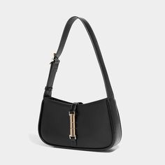 Introducing the Cesia Metallic Accent Shoulder Bag – Black, a minimalist masterpiece that elevates your everyday style. Modern Minimalism: Sleek silhouette and clean lines create a timeless aesthetic that complements any outfit. Crafted from eco-conscious materials with at least 20% sustainable content, allowing you to look good and feel good. Elevated Elegance: Black faux leather provides a luxurious foundation. Chic gold-toned metallic accent on the closure adds a touch of modern sophist Sleek Everyday Shoulder Bag With Adjustable Strap, Sleek Everyday Shoulder Bag, Sleek Shoulder Bag For Daily Use, Classic Everyday Baguette Bag With Adjustable Handle, Modern Everyday Baguette Bag With Adjustable Strap, Modern Baguette Bag With Adjustable Handle For Daily Use, Elegant Solid Hobo Bag For Office, Modern Baguette Bag With Adjustable Handle, Sleek Baguette Bag With Detachable Strap