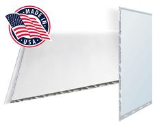 an american flag sticker is on the side of a white wall with a red, white and blue sticker