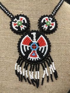 Native American Beaded Long Fringe Necklace Circle Pattern Chunky Black Red | eBay Arrowhead Pattern, Native American Beadwork Earrings, Native American Beadwork Patterns, Seed Bead Jewelry Patterns, Earrings Patterns, Native Beadwork, Native American Beadwork, Beaded Earrings Patterns, Long Fringe