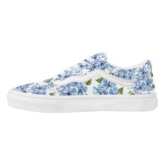 Blue Bloom Low Top Sneaker These sneakers with a flower in bloom pattern are a stylish and trendy; these shoes are perfect for adding a pop of color to any outfit. Celebrate spring all year round. Japan Yokai, Streetwear Bags, Flower Sneakers, Top Sneakers Women, Japan Design, Unisex Shoes, Sneakers Blue, Flat Sneakers, In Bloom