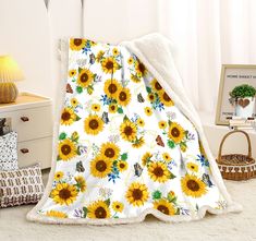 PRICES MAY VARY. SUNFLOWER BLANKET: This sunflower patterned Warm Soft Sherpa Throw Blanket for Bed Sofa Office is made with high-quality fabric, the lightweight and easy-to-carry throw blanket is a must-have for a comfy nap, sleeping, easy sleepovers. a perfect companion while having camping, picnic, play game, reading, traveling and birthday or festival parties. SOFT, PLUSH & SUPER COZY:Gifts for Women -Mom-Aunt-Daughter-Niece-Friend.Perfect for home or as a gift for girls women.The soft sunflower blanket adopts more advanced printing technology, the pattern on the blanket are clearer, and the color is more vivid. MULTI-PURPOSE: The fuzzy blanket is enough large to keep you warm, great for the couch, sofa, bedding, living room; very suitable for air-conditioned rooms in summer. It is als Sunflower Stuff, Sunflower Blanket, Blanket For Bed, White Throw Blanket, Bedding Decor, Thick Blanket, Fuzzy Blanket, White Throw, Sunflower Gifts