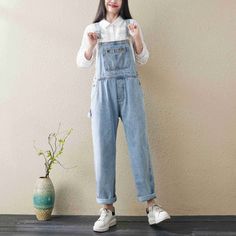 "Soft Denim Overalls, Light Blue Jumpsuit With Pocket , Adjust Belt Pants For Women *Color:Blue *Material: Model Size:Height:165 cm/5.4 ft Weight: 47.5 K G *Size: S:Bust to Cuff Length : 113 cm/44.4'', Waist: 86 cm/33.8'',Hip:98 cm/38.5'', Thigh:58 cm/22.8\" M:Bust to Cuff Length:113 cm/44.4'', Waist: 88 cm/34.6'',Hip: 100 cm/ 39.3'', Thigh:59 cm/23.2\" L:Bust to Cuff Length:114 cm/44.8'', Waist: 90 cm/35.4'', Hip: 102 cm/40.1'', Thigh:60 cm/23.6\" XL:Bust to Cuff Length:114 cm/44.8'', Waist: 92 Light Blue Overalls, Light Blue Jumpsuit, Redone Jeans, Spring Jumpsuits, Womens Overalls, Belt Pants, Womens Jumpsuits Casual, Blue Overalls, Overalls Outfit