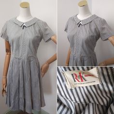 1950s grey stripe zig zag pattern dress With one button detail and collar to top of dress  Great basic stylish dress Good vintage condition  Measures bust 34" waist 28" hips free bodice length 16" dress length 36" hem 4" Vintage Striped Workwear Dresses, Vintage Short Sleeve Striped Dress, Vintage Striped Dress For Work, Vintage Striped Dresses For Work, Striped Fitted Collared Dress, Fitted Striped Collared Dress, Fitted Dress With Striped Collar For Daywear, Tartan Suit, White Shift Dresses