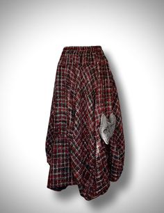 Long skirt made of wool and viscose. Check red , black, grey  Length - 86,5cm/34inches Short length - 50cm/19,7inches Waist - 112cm/44inches One size Luxury Red Long Skirt, Red Pleated Cotton Maxi Skirt, Red And Black Skirt, Tartan Maxi Skirt, Red A-line Maxi Skirt With Lined Skirt, Boho Style Skirts, Non-stretch Red Bohemian Skirt, Womens Long Skirt, Ribbon Skirt