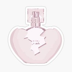 a bottle of perfume sticker with the words, i love you in white and pink