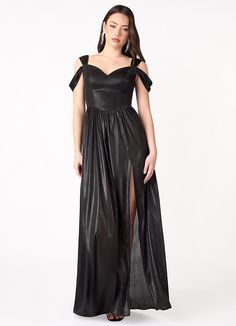 Yara Black Split Shoulder Gown | Azazie Glamorous Off-shoulder Maxi Dress For Cocktail, Chic Off-shoulder Gown For Prom, Chic Off-shoulder Prom Gown, Glamorous Off-shoulder Evening Maxi Dress, Off-shoulder Maxi Dress For Gala Party, Glamorous Floor-length Off Shoulder Dress For Evening, Glamorous Off Shoulder Floor-length Dress For Evening, Off-shoulder Fitted Bodice Maxi Dress For Party, Off-shoulder Party Maxi Dress With Fitted Bodice