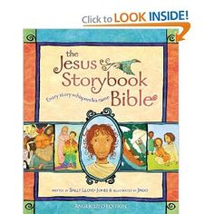 jesus's storybook bible with pictures of people and their names on the cover