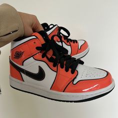 Brand New. Worn Once. Fits Youth Size 4 Orange Jordans, Jordan White, Womens Jordans, Air Jordan 1, Orange White, Jordan Shoes, Jordan 1, Color Orange, Womens Shoes Sneakers