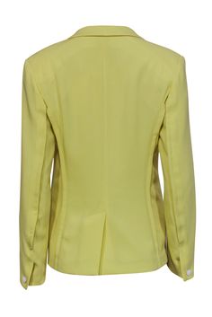 Grab this light and bright blazer today for some seriously sassy styling! Made with a sleek silhouette, this Rag & Bone jacket features a neon greenish yellow for a bright take on a classic piece of suiting. Perfect for wearing with your favorite sleek dresses. Size 6 69% Triacetate, 31% Polyester Front hook closure Shawl lapel Slim silhouette Exterior pockets Very light padding in shoulders Waist 34" Sleeve 24.5" Shoulder to hem 25.5" Yellow Spring Office Blazer, Yellow Fitted Blazer For Work, Fitted Yellow Blazer For Spring, Bone Jacket, Bright Blazer, Green Shawl, Sleek Dress, Lapel Blazer, Buy Shoes Online