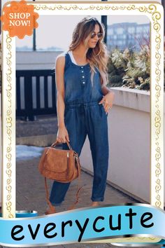 Casual High Waisted Button Up Drawstring Denim Jumpsuit Playsuits Summer Button-up Denim Jumpsuit, Denim Overall Jumpsuit With Buttons For Summer, Summer Denim Overalls Jumpsuit With Buttons, Summer Denim Overalls With Buttons, Casual Button-up Jumpsuits And Rompers, Summer Casual Button-up Jumpsuits And Rompers, Casual Summer Button-up Jumpsuits And Rompers, Summer Denim Blue Jumpsuits And Rompers With Button Closure, Summer Button-up Medium Wash Jumpsuits And Rompers