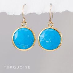 These are beautiful round 15mm faceted bezel set Aqua Blue Chalcedony drops in 18k Gold Vermeil. These are perfectly bezeled and the back of the earring is identical to the front. Add a pop of color to any outfit in these earrings that feature a pair of stunning round gemstones framed in 18k Gold Vermeil. Available in 16 different stone & color options, these earrings make perfect gifts! M A T E R I A L S ∙ A N D ∙ S I Z E Available in GOLD * Gemstone frame is 18k Gold Vermeil * Earring hook Blue Chalcedony Earrings, Purple Amethyst Earrings, Violet Earrings, Mint Green Earrings, Raw Emerald, Gemstone Earrings Gold, Lapis Earrings, Bezel Earrings, Chalcedony Earrings