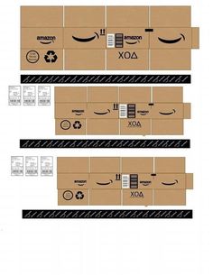 three cardboard boxes with amazon logos on them