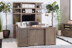 a living room filled with furniture and a book shelf next to a tv on top of a wooden desk