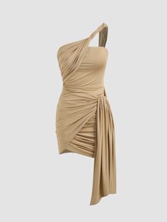 Asymmetrical Ruched Knotted Mini Dress US$22.00 Monaco Style, Dress For Date, Dress Well, Clothing Details, Solid Clothes, Fancy Outfits, Club Monaco, Stretch Dress, Ruched Dress