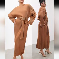 Looks Lose But Inside Lining Is Small Pov: You Have Plans Round Neck Long Sleeves Belted Waist Back Zip Closure Regular Fit Product Code: 132514711 Color Camel Winter Brown Belted Dress, Brown Long Sleeve Maxi Dress For Daywear, Long Sleeve Brown Maxi Dress For Daywear, Brown Maxi Dress For Fall Daywear, Brown Maxi Dress For Daywear In Fall, Brown Fall Maxi Dress For Daywear, Belted Long Midi Dress For Fall, Long Brown Maxi Dress For Winter, Brown Maxi Dress For Winter