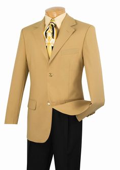 Men's Gold Regular Fit Everyday Blazer Modern Fit Suit, Buttons Design, Gold Blazer, Business Jacket, Mens Sport Coat, Solid Color Pants, Peak Lapel, Button Jacket, Fitted Suit