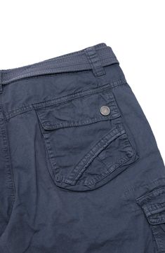 Ideal for everyday wear, these belted cotton cargo shorts deliver casual style with functional utility. 11" rise, 11" inseam (size 32) Belted waist Zip fly with button closure Front slant pockets Back button flap pockets Leg cargo pockets Woven construction Drawstring tie hems 100% cotton Machine wash cold, tumble dry low Imported Model stats: 6'1" height, 32" waist. Model is wearing size 32. Casual Cargo Shorts For Outdoor With Belt Loops, Outdoor Cotton Shorts With Belt Loops, Short Cotton Cargo Pants With Belt Loops, Cotton Shorts With Belt Loops For Outdoor Activities, Utility Cargo Shorts With Belt Loops For Outdoor, Bermuda Cotton Cargo Shorts With Belt Loops, Chic Over 50, X Ray, Pocket Detail