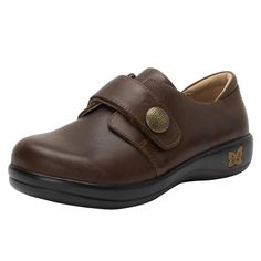 Alegria Womens Joleen Professional Leather Shoes - Oiled Brown New In Box This Full Coverage Joleen Is A Perfect Weekday-To-Weekend Casual Shoe That Features A Stain-Resistant Leather Upper For Added Performance And A Hook-And-Loop Close Strap For Security. Featured In A Soft Oiled Brown Leather Upper That Shows Off Unique Characteristics With Wear And A Unique Strap Ornamentation. * American Podiatric Medical Association (Apma) Accepted. * Removable Footbed; Replacement Available In Medium (Alg Unique Hardware, Leather Loafers Women, Perfect Posture, Professional Shoes, Women In India, Alegria Shoes, Nursing Shoes, Casual Shoe, Shoes Brown