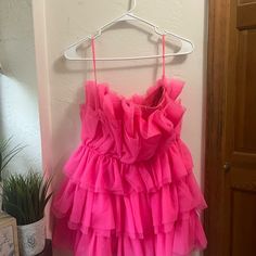 Hot Pink Strapless Tulle Minidress Brand Buddylove Size Small Zipper On Side Never Worn Nwt Summer Strapless Ruffles Dress For Bridesmaid, Summer Strapless Ruffle Dress For Bridesmaids, Summer Strapless Ruffled Bridesmaid Dress, Summer Bridesmaid Strapless Dress With Ruffles, Pink Strapless Cocktail Dress With Ruffles, Hot Pink Dress, Buddy Love, Hot Pink Dresses, Birthday Outfit