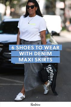 What are the best shoes to wear with a denim maxi skirt? Fear not, dear reader, for I have plenty of advice on how to choose the best shoe for your skirt to ensure an enviable ensemble every time. Here, six shoe styles to consider next time you want to wear your new favorite denim maxi. Skirt Outfit Denim, High Heel Hack, What Shoes To Wear, Maxi Skirt Outfit, Denim Skirt Fashion, Outfit Denim, Maxi Skirt Outfits, Best Shoes, Denim Maxi