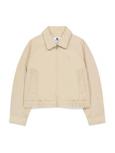 This is a semi-overfit collar zip-up jacket that uses washed cotton fabric to provide a soft texture. The relaxed silhouette and hem banding create a blouson style, and the raglan sleeve design provides a comfortable fit. - Raglan shoulder- Colored stitch- Semi-oversized fit- Soft texture- Trendy and daily item Beige Casual Outerwear With Ribbed Collar, Casual Beige Outerwear With Ribbed Collar, Cream Outerwear With Ribbed Cuffs In Relaxed Fit, Beige Cotton Windbreaker For Spring, Spring Beige Cotton Windbreaker, Everyday Cotton Outerwear With Ribbed Collar, Cotton Outerwear With Ribbed Collar For Everyday, Casual Beige Track Jacket For Spring, Casual Coat