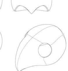 four different shapes of an apple with the top half cut out and bottom half drawn