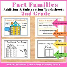 the fact families addition and subtraction worksheets for 2nd grade with pictures