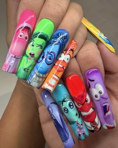 INSIDE OUT 2 nails .. photo dump🧠🌈☁️ Which emotion do you relate to the most???? Swipe for a closer look of the thumbs👉🏼👉🏼👉🏼 #insideout2 #disney #pixar #disneynails #insideoutnails #explore #handpainted #nailart #disneypressons #emotions Disney Pixar, Pixar, Inside Out