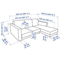 a drawing of a sectional sofa with measurements for the seat and back rest area on it