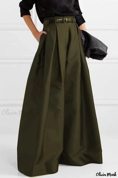 Olivia Mark - Wide Leg Pleated Pants in Flowy Fit Color Wide Leg Pants, High Waist Wide Leg Pants, Solid Color Pants, Dark Olive Green, Pantalon Large, Fashion Pants, Army Green, Plus Size Dresses, Leg Pants