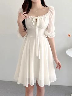 Length:83cm Bust:88cm Sleeve:43cm Waist:70cm PLEASE NOTE: 1. . All measurements are listed in cm 1 inch = 2.54 cm, 1 cm = 0.39 inch 2. There is a 2-3cm difference according to manual measurement. Please check the measurement chart carefully before you buy the item. 3. Due to the light and screen, the slight color difference should be acceptable. Thank you for your understanding !! [20231206] window.adminAccountId=253551301; Solid Color Chiffon Mini Dress, Ruffled Solid Color Chiffon Dress, Solid Chiffon Dress With Ruffles, Chiffon Mini Dress With Ruffles And Square Neck, Ruffled Chiffon Dress, Chiffon Puff Sleeve Dress With Ruffles, Fitted Knee-length White Chiffon Dress, Fitted White Chiffon Knee-length Dress, Chiffon Mini Dress With Ruffles And Puff Sleeves