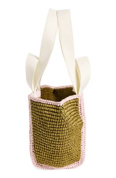 Hand-embroidered logo lettering elevates the artisanal look of this compact basket bag woven from raffia and topped with two sets of webbing straps. Open top Top carry handles; shoulder straps Raffia/textile Made in Italy Designer Handbags Woven Raffia, Basket Bag, Top Top, Open Top, Letter Logo, Shoulder Straps, Hand Embroidered, Designer Handbags, Olive Green