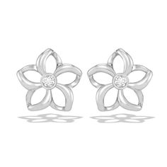 18919 - 14K White Gold - Floating Plumeria Stud Earrings 14k White Gold Flower-shaped Diamond Earrings, Classic White Gold Flower Earrings For Anniversary, White Gold Flower Diamond Earrings For Anniversary, 14k White Gold Flower Earrings, Formal White Gold Flower Earrings, White Gold Flower-shaped Pierced Earrings, Fine Jewelry Flower-shaped Earrings For Anniversary, White Gold Flower Shaped Pierced Earrings, Fine Jewelry Flower Earrings With Diamond Accents