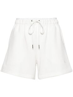 Chic White Drawstring Bottoms, Chic White Bottoms With Drawstring, White Drawstring Bottoms For Daywear, Shorts With Functional Drawstring For Loungewear, White Bermuda Shorts With Elastic Waistband, Chic White Relaxed Fit Bermuda Shorts, Cotton Bottoms With Functional Drawstring, White High-waisted Bermuda Shorts With Elastic Waistband, Chic White Cotton Bermuda Shorts