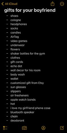 a list with the words gifts for your boyfriend