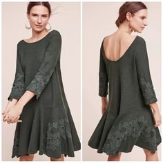 Anthropologie Maeve Sweater Dress. “Tiera Lace” Features Appliqu Flowers On Bottom Of Skirt And On Sleeves. Brand New With Tag Still Attached. Excellent Condition. Scoop Neck, Low Back. Dropwaist Silhouette. 3/4 Sleeves. See Photo For Product Description From Anthropologie Website. Fall A-line Dress With Lace Trim, Casual Fall Midi Dress With Lace Trim, Green Lace Trim Dress For Fall, Fall Midi Dress With Lace Trim, Fall Mini Dress With Lace Trim, Casual Fall Dresses With Lace Trim, Casual Mini Dress With Lace Trim For Fall, Shift Dress For Fall Brunch, Fall Brunch Shift Dress