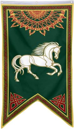 a green banner with a white horse on it